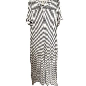Chicos Maxi Dress XL 3 Striped Nautical Short Sleeve navy white Tee